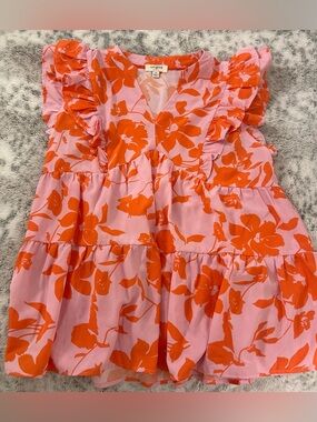 Umgee Pink & Orange Floral Tiered Ruffle Top